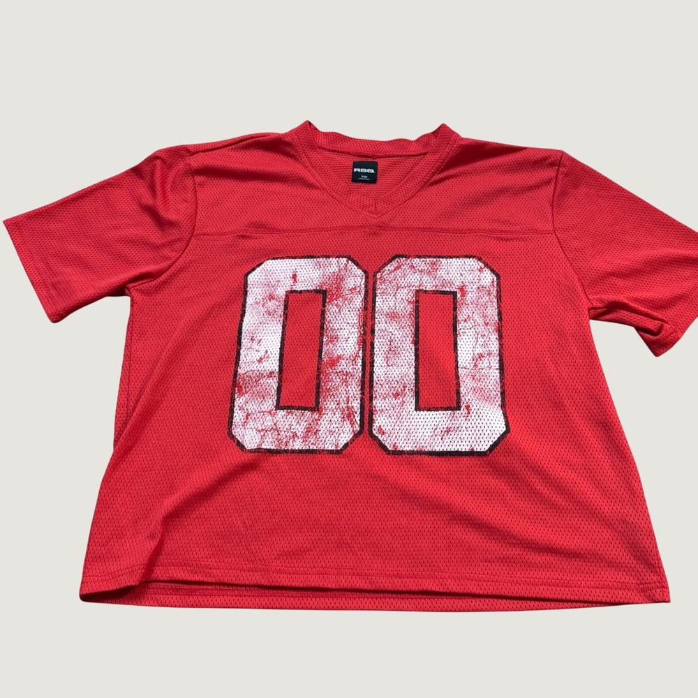 RSQ Red Mesh Football Jersey 00 Graphic Distressed V-Neck Streetwear Mens Large
